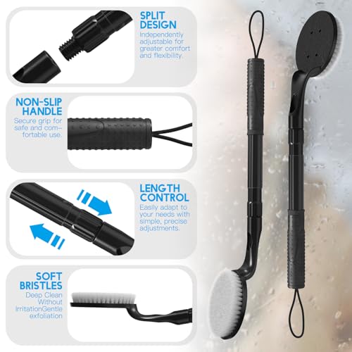 Long Handle Back Scrubber for Shower, 25.7” Telescopic Anti-Slip Bath Brush, Easy Reach Back Cleaner for Exfoliating Dead Skin, Great for Elderly, Disabled & Hard-to-Reach Areas - color: 18.7” - 25.7” Classic Extendable