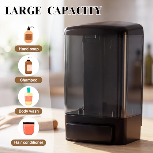 Hushee 8 Pcs Plastic Wall Mounted Soap Dispenser Commercial Manual Soap Containers Wall Dispenser for Kitchen Shower Hotel Liquid Shampoo Gel Chamber (33.8 oz 1000 ml,All Black) - color: All Black, size: 33.8 oz 1000 ml