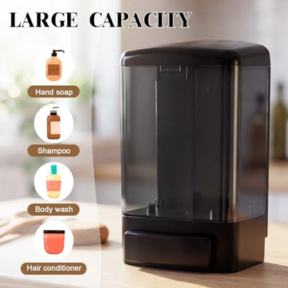 Hushee 8 Pcs Plastic Wall Mounted Soap Dispenser Commercial Manual Soap Containers Wall Dispenser for Kitchen Shower Hotel Liquid Shampoo Gel Chamber (33.8 oz 1000 ml,All Black) - color: All Black, size: 33.8 oz 1000 ml