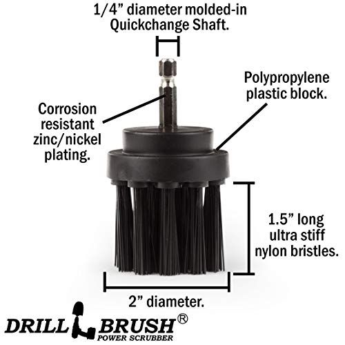 2in Long Black Ultra Stiff BBQ Grill Brush - Nylon Bristle Electric Spin Scrubber Drill Set - Spin Brush Rust Remover - BBQ Accessories - Essential Cleaning Supplies for Safe & Efficient Scrubbing - color: Black