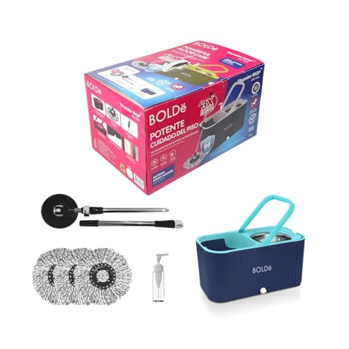 Thunder MOP Spin System - Ultra Clean - Single Bucket Microfiber Head, Stainless Steel Wringer, Antifungal Quick-Dry Cleaning, Soap Dispenser, 3 Free Refills (Navy/Cyan) - color: Navy / Aqua