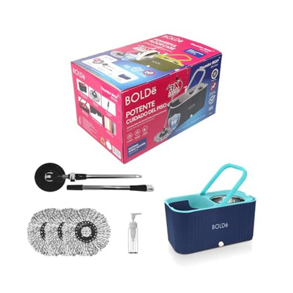 Thunder MOP Spin System - Ultra Clean - Single Bucket Microfiber Head, Stainless Steel Wringer, Antifungal Quick-Dry Cleaning, Soap Dispenser, 3 Free Refills (Navy/Cyan) - color: Navy / Aqua