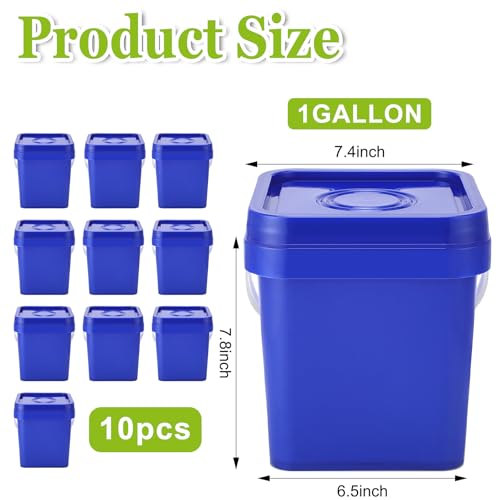 Suzile 10 Pcs Food Grade Square Bucket with Lid 1 Gallon Plastic Bucket 4.5L Utility Industrial Pail with Handle Container for Food Oil Tub Water Fishing Paint House Cleaning Car Washing (Blue) - color: Blue