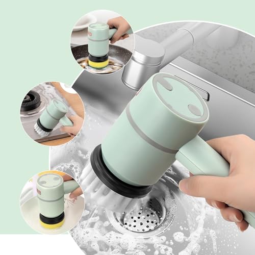 Dish Buddy,Dish Gun for Washing Dishes, Electric Scrub Brush, Electric Dish Scrubber with 6 Replaceable Brush Heads, Handheld Kitchen Brushes for Dishes Kitchen Cleaning Brushes
