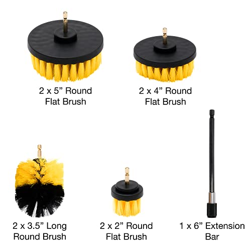 NEIKO 00321A Drill Brush Set, 9-Piece All-Purpose Scrubbing Attachments for Cleaning & Car Detailing, Extended-Reach Power Scrubber - style: Scrub and Brush Set