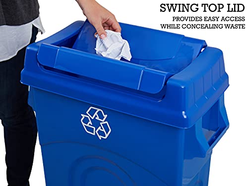 United Solutions 23 Gallon Highboy Plastic Recycling Bin Kitchen Trash Can with Lid, Pass Through Handles, and Dustpan Edge, Blue - color: Recycle Blue, size: 1 Pack w/ Lid