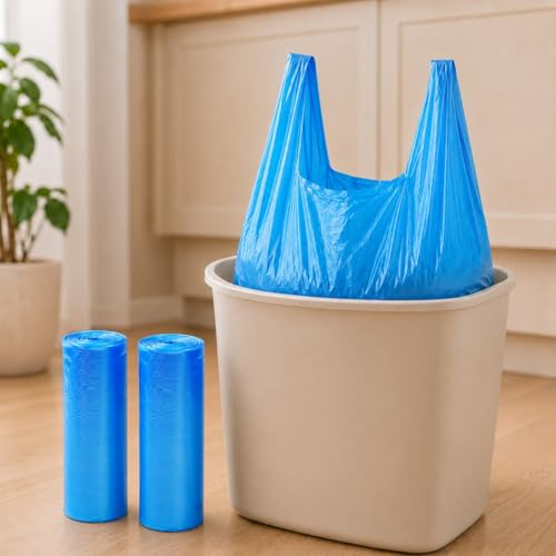 Trash Bags Small Garbage Bags with Handle 2 Rolls 60 Count Strong Kitchen Bathroom Waste Bags Leak Resistant Disposable Bin Liners Black - color: Blue
