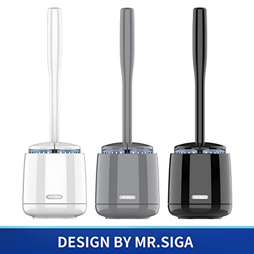 MR.SIGA Toilet Bowl Brush and Holder, Premium Quality, with Solid Handle and Durable Bristles for Bathroom Cleaning, White, 2 Pack