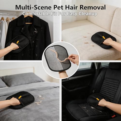 Pet Hair Remover Gloves, 9.4"×7.1" Reusable Static Lint & Fur Remover for Furniture, Car Seats, and Clothing - Hair-Stripping Grooming Tool for Cats & Dogs Reusable, 2PCS