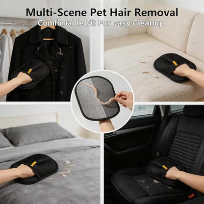Pet Hair Remover Gloves, 9.4"×7.1" Reusable Static Lint & Fur Remover for Furniture, Car Seats, and Clothing - Hair-Stripping Grooming Tool for Cats & Dogs Reusable, 2PCS