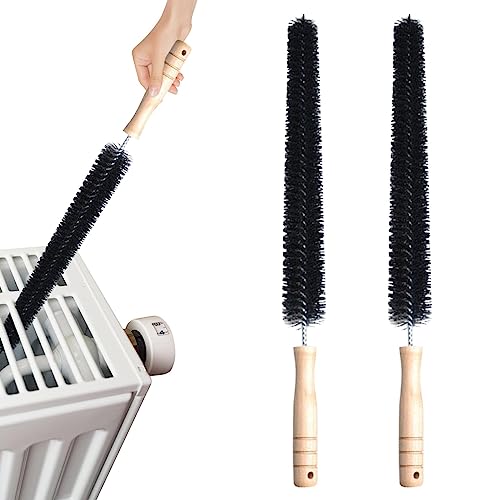 2pcs Radiator Brush, 40cm Long Reach Radiator Brush with Wooden Handle, Flexible Nylon Radiator Cleaner Brush with Hanging Hook Loop for Dryer Lint Brush Vent Cleaner