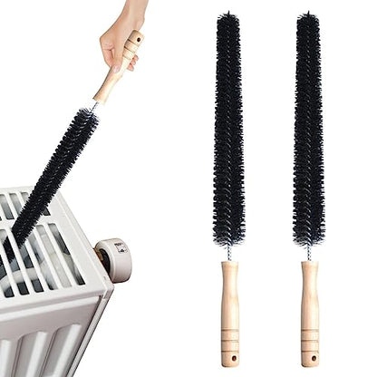 2pcs Radiator Brush, 40cm Long Reach Radiator Brush with Wooden Handle, Flexible Nylon Radiator Cleaner Brush with Hanging Hook Loop for Dryer Lint Brush Vent Cleaner