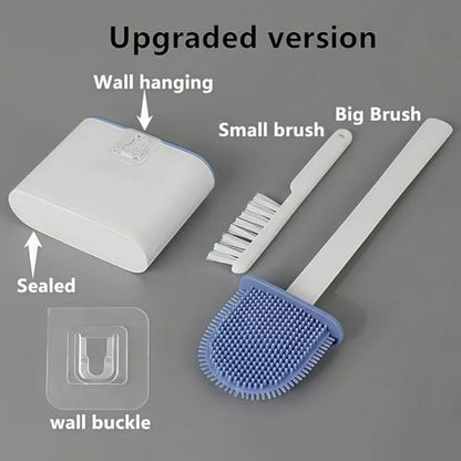 Silicone Toilet Brush Set with Holder,Wall Mounted for Bathroom RV Camper Home,Space-Saving & Hygienic Cleaning Tool,Easy to Install,Blue