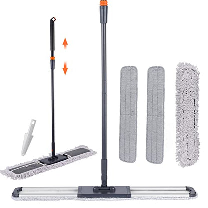 Flat Mop for Cleaning Floors Heavy Duty Microfiber Wet Mop Deep Cleaning for Hardwood, Tile & Laminate, Includes 4 Reusable Washable Pads and Adjustable Long Handle (36 in Mop Set) - color: 36 in Mop Set