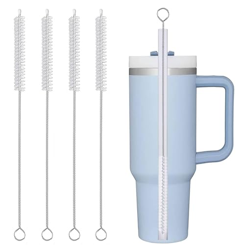 Straw Cleaner Brush Extra Long 12 Inch，Straw Brush Cleaner Stainless Steel Nylon Bristles Cleaner Brush for Cleaning Stanley Tumbler,Straws, Water Bottles, Coffee Makers,Pet Water Fountain 4-Pack