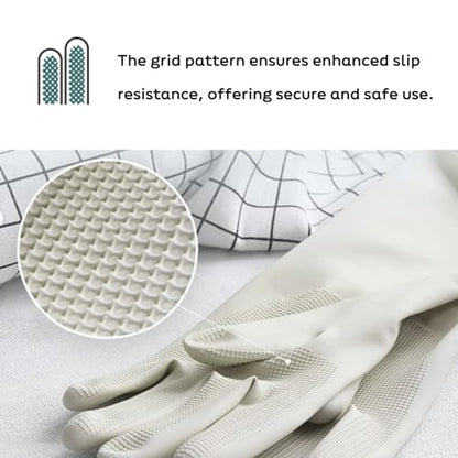 Myungjin 2 Pairs Reusable Waterproof Non-Slip Honeycomb Grip Latex Rubber Gloves with Hang-Dry Hooks/Hanging Loops for Dishwashing Household Cleaning Cooking (Large OverFit) - size: Large (OverFit)