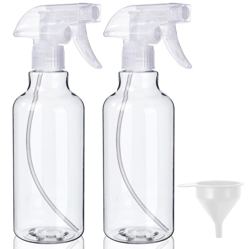 Plastic Spray Bottles (2-Pack, 16.9 Oz) Heavy Duty Spraying, Mist & Stream, Empty Water Sprayer Bottle for Cleaning Solutions, Essential Oils, Hair, Plants, BBQ, Dog Cat Behavior Correction (Clear) - style: Clear, 2-Pack