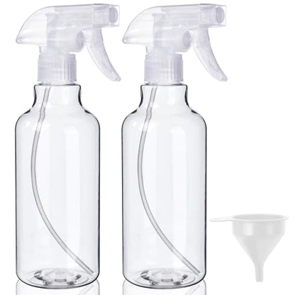 Plastic Spray Bottles (2-Pack, 16.9 Oz) Heavy Duty Spraying, Mist & Stream, Empty Water Sprayer Bottle for Cleaning Solutions, Essential Oils, Hair, Plants, BBQ, Dog Cat Behavior Correction (Clear) - style: Clear, 2-Pack