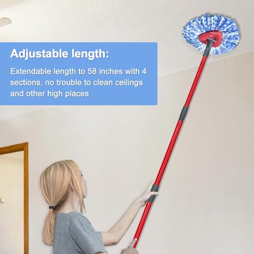 Spin Mop Replace Head, Base, Scrubber, Mop Handle for OCedar RinseClean 2-Tank System, Include 2 Microfiber Mop Refills, 1 Mop Handle, 1 Base and 1 Scrub Brush for Dry Wet Use Floor Deep Cleaning - color: 2 Blue Heads + 1 Set Mop Handle + 1 Base + 2 Brush
