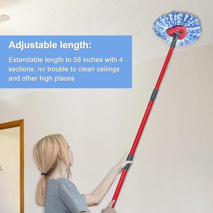 Spin Mop Replace Head, Base, Scrubber, Mop Handle for OCedar RinseClean 2-Tank System, Include 2 Microfiber Mop Refills, 1 Mop Handle, 1 Base and 1 Scrub Brush for Dry Wet Use Floor Deep Cleaning - color: 2 Blue Heads + 1 Set Mop Handle + 1 Base + 2 Brush