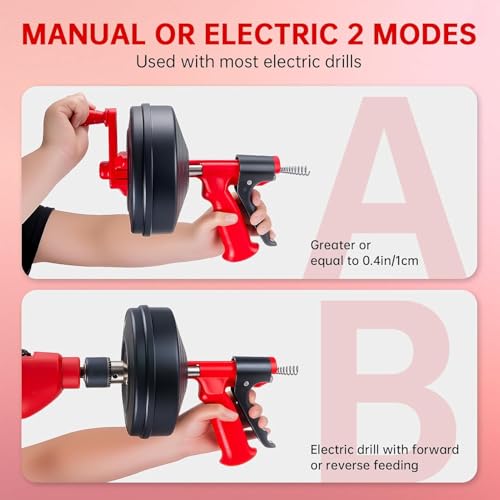 Drain Snake Hair Drain Clog Remover,Drill Attachment Toilet Snake for Bathroom Kitchen Tub Shower Drain Clog Remover with Gloves Hair Clog Remover with Drill Adapter（25ft/7.5M-Black） | Bathroom and Shower Sink Duty Pipe Drain Clog Remover for Bathtub Drai
