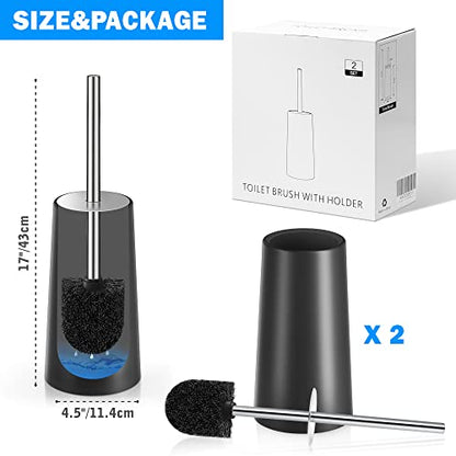 Toilet Brush and Holder, Toilet Brush with 304 Stainless Steel Long Handle, Toilet Bowl Brush for Bathroom Toilet-Ergonomic, Elegant,Durable（Black） - color: Black