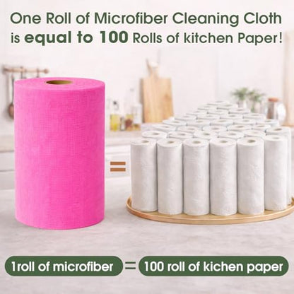 Microfiber Cleaning Cloth Roll - 100 Pack Tear Away Microfiber Paper Towels, Reusable, Washable, Scratch-Free, Kitchen Towels for Car, Home, Kitchen, Glass, Dishes (Hot Pink) - color: Hotpink