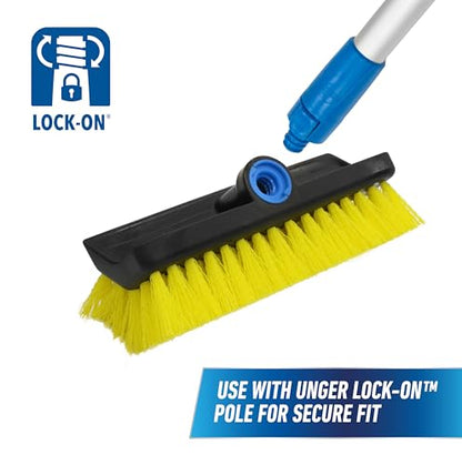Unger Professional HydroPower Lock-On 10” Bi-Level Scrub Brush, Cleaning Supplies, Scrubber Tool, Compatible with Waterflow Poles, Use in Garage, Driveway, Deck, Concrete, Cement, and Brick - size: 10 inches (Pack of 1), style: Multi-Angle Scrub Brush