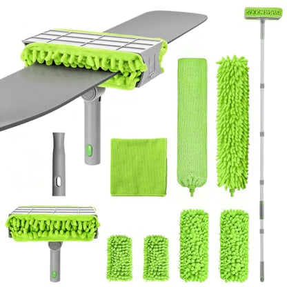 Cleaning Fan Duster Set with 72 Inch Extendable Handle, Reusable Crevice Fan Cleaner Brush, Cleaning Cloth, 4Fan Brush Cloths, Flat Duster for Under Appliances, Ceiling Fan Blade, Blinds, Baseboard