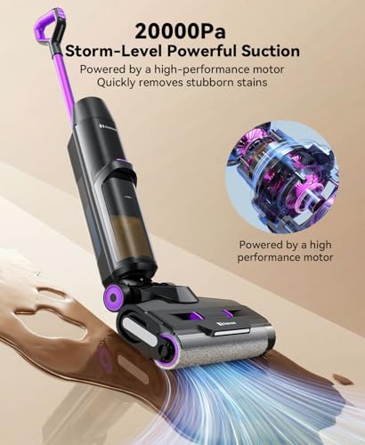 Wet Dry Vacuum Cleaner 20,000Pa,50Mins Runtime Cleaning Area 3013ft²,Cordless Vacuum Cleaner, Cordless Vacuum and Mop All in One,Self-Cleaning for Hard Floors Sticky Messes and Pet Hair H15Set