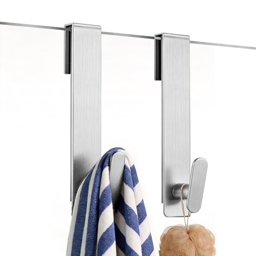 Shower Door Hooks 8 Inch,Extended Heavy Duty Shower Hooks for Towels,Over the Towel Hooks for Bathroom Frameless Glass Door (Silver,2 Pack) - color: Silver, size: 8 Inch-For 3/8" Thick Glass (2 Pack)