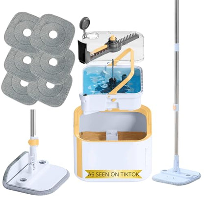 Mop and Bucket System PRO with Removable Water Tank Duo Bucket & Spin Mop System, Self Wringing, Separates Clean from Dirty Water, Folding Head, Dual Brush System, 6-pc Machine Washable Pads - size: Mop & Bucket, 6 Mop Pads