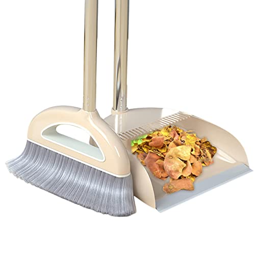 Household Broom Set - Long Handle Broom & Dustpan for Indoor/Outdoor Use, Quick Sweeping for Kitchen, Room, Lobby - color: White