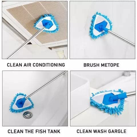 Triangle Mop with Long Handle, Microfiber Flat Floor mop Rotatable Cleaning Brush Glass Wiper Window Cleaner Floor Cleaning Car Glass Cleaning Scraper Dust Mop (Pack of 1) (Triangle Mop) - color: Triangle Mop