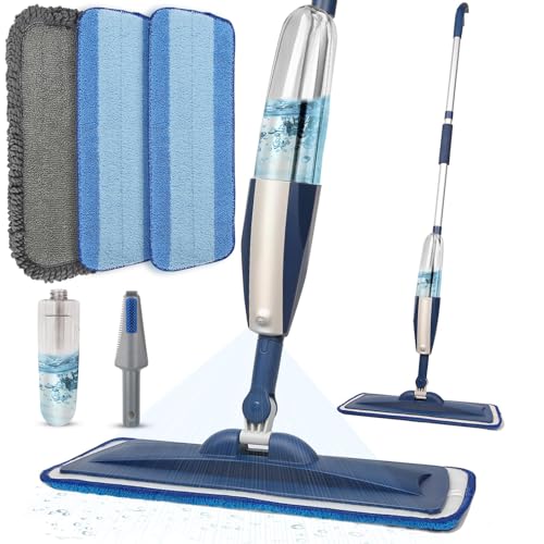 Wet Spray Mop for Floor Cleaning with 14 oz Bottle & 3 Microfiber Pads | Refillable bottle, washable pads, dry/wet use for home or commercial cleaning on hardwood, laminate, wood & ceramic floors - color: 02-navy Blue