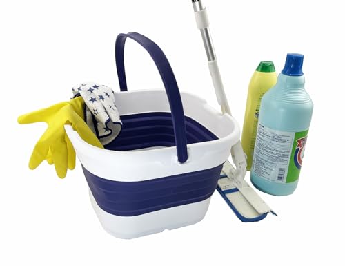 SAMMART 9.5L (2.5 Gallon) Collapsible Rectangular Handy Basket/Bucket (White/Navy Blue) - color: White/Navy Blue