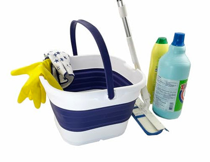 SAMMART 9.5L (2.5 Gallon) Collapsible Rectangular Handy Basket/Bucket (White/Navy Blue) - color: White/Navy Blue