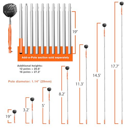 EZ Smart Powered Cobweb & Ceiling Fan Duster with 16ft Rigid Extension Pole – Adjustable Arm, Removable Washable Head, Interior & Exterior Use – Handheld or Pole-Mounted Cleaning Tool - size: Cobweb Duster Extension Pole Kit