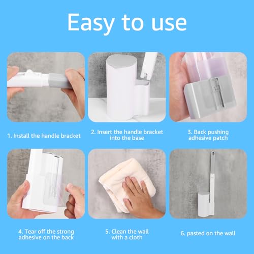 Toilet Cleaning Kit Wall Mounted Toilet Brush with 24 Refills Gray White Extended Handle Replacement Heads 360 Deep Cleaning Comfortable Grip for Bathroom - color: Handle+24 Refills