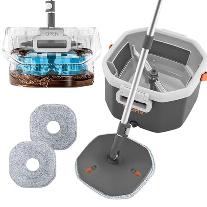 YASHE Spin Mop and Bucket Set with Wringer, True Clean Water Separation Mop Bucket System with Detachable Inner Bucket, Hands-Free Floor Mop with 2 Washable Microfiber Pads