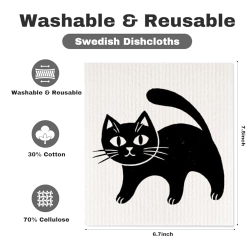 5 Pcs Cartoon Kitten Swedish Dishcloths, Cat Lover Swedish Dishcloth, Artistic Dish Cloths for Drying Dishes, Reusable Cleaning Cloths, Housewarming Gifts for Women 2 - color: Lm 04234