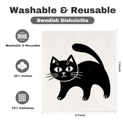 5 Pcs Cartoon Kitten Swedish Dishcloths, Cat Lover Swedish Dishcloth, Artistic Dish Cloths for Drying Dishes, Reusable Cleaning Cloths, Housewarming Gifts for Women 2 - color: Lm 04234