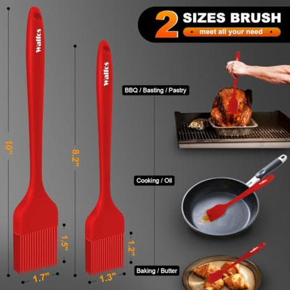 Walfos Silicone Basting Pastry Brush, 600°F Heat Resistant for BBQ Grill Baking Kitchen Cooking, BPA Free and Dishwasher safe - color: Red, size: Large + Small
