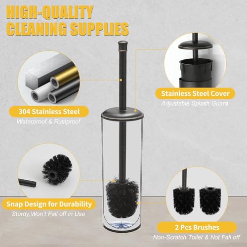 BESy Toilet Brush and Holder, Toilet Cleaner Bowl Set with Two Brush with Extra Long Handle, Durable Bristles Toilet Scrubber and Covered Holder, Drip-Proof Stainless Steel Oil Rubbed Bronze - color: Oil Rubbed Bronze