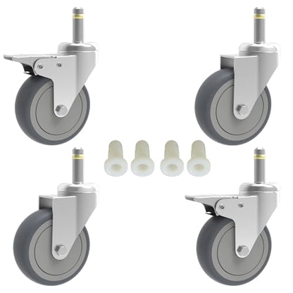 RILIDRI 3-Inch Swivel Stem Caster, 7/16-Inch Stem Diameter Rubber Wheel, Heavy Duty TPR Replacement Wheels for Rubbermaid Mop Bucket Cart Grill Casters - 4 Pack (2 Brakes 2 Swivel) - style: 3 Inch-175LB (2 Double Brakes)