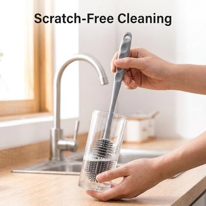 Baby Bottle Brush, Silicone Water Bottle Cleaner Flexible Extra Long Handle Grey Cup Cleaner Brush for Washing Hydro Flasks Sports Tumblers and Deep Narrow Neck Glassware