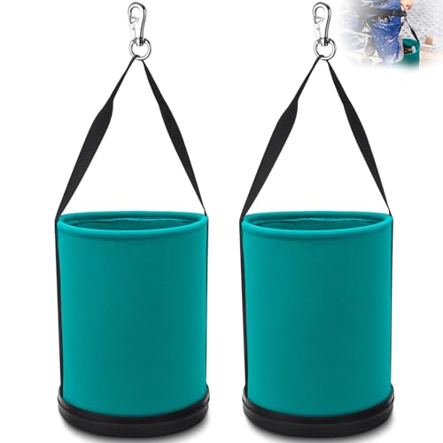 2 Pack Canvas Bucket 15" x 12" Heavy Duty Lineman Tool Bag with Plastic Bottom & Metal Hook Electrician Tool Organizer for Jobsite Use, Load Rated up to 150 Pounds (Turquoise) - color: Turquoise