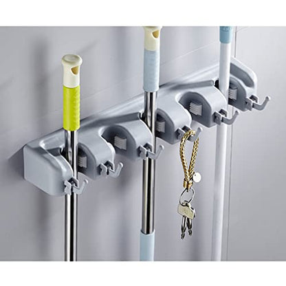LIFKOME Waterproof Wall Broom Holder Sturdy Mop Brush Hanger Non-slip Design 5 Positions 6 Hooks for Home Use - color: Light Grey