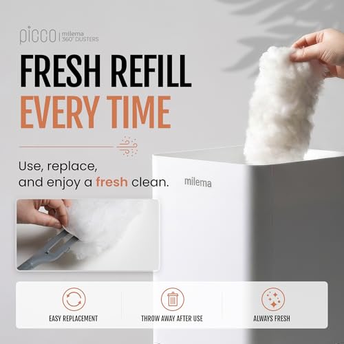 milema Picco 360 Double-Sided Microfiber Duster Cleaning Kit (White, 1 Short Handle, 23 Refills) - size: 1 short handle, 23 refills