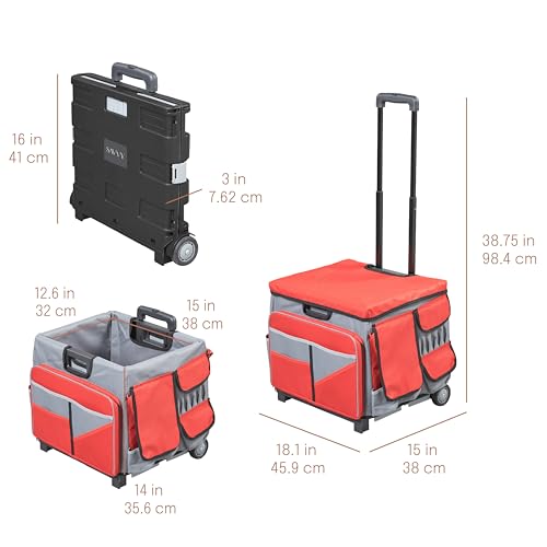 Mobile Folding Utility Cart with Canvas Storage Organizer Bag, Rolling Cart, Red/Grey - color: Red/Grey
